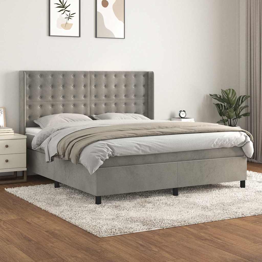 vidaXL Boxspring met matras fluweel lichtgrijs 140x200 cm