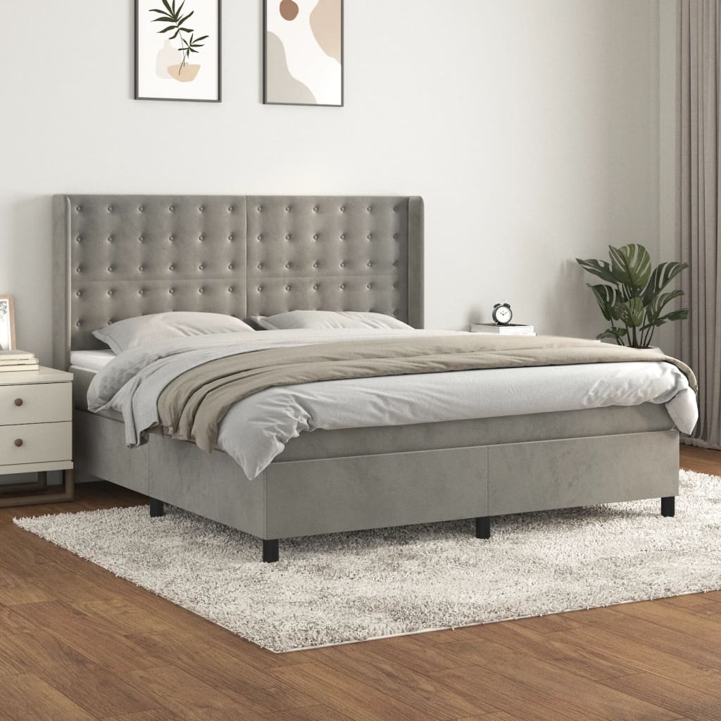 vidaXL Boxspring met matras fluweel lichtgrijs 140x200 cm