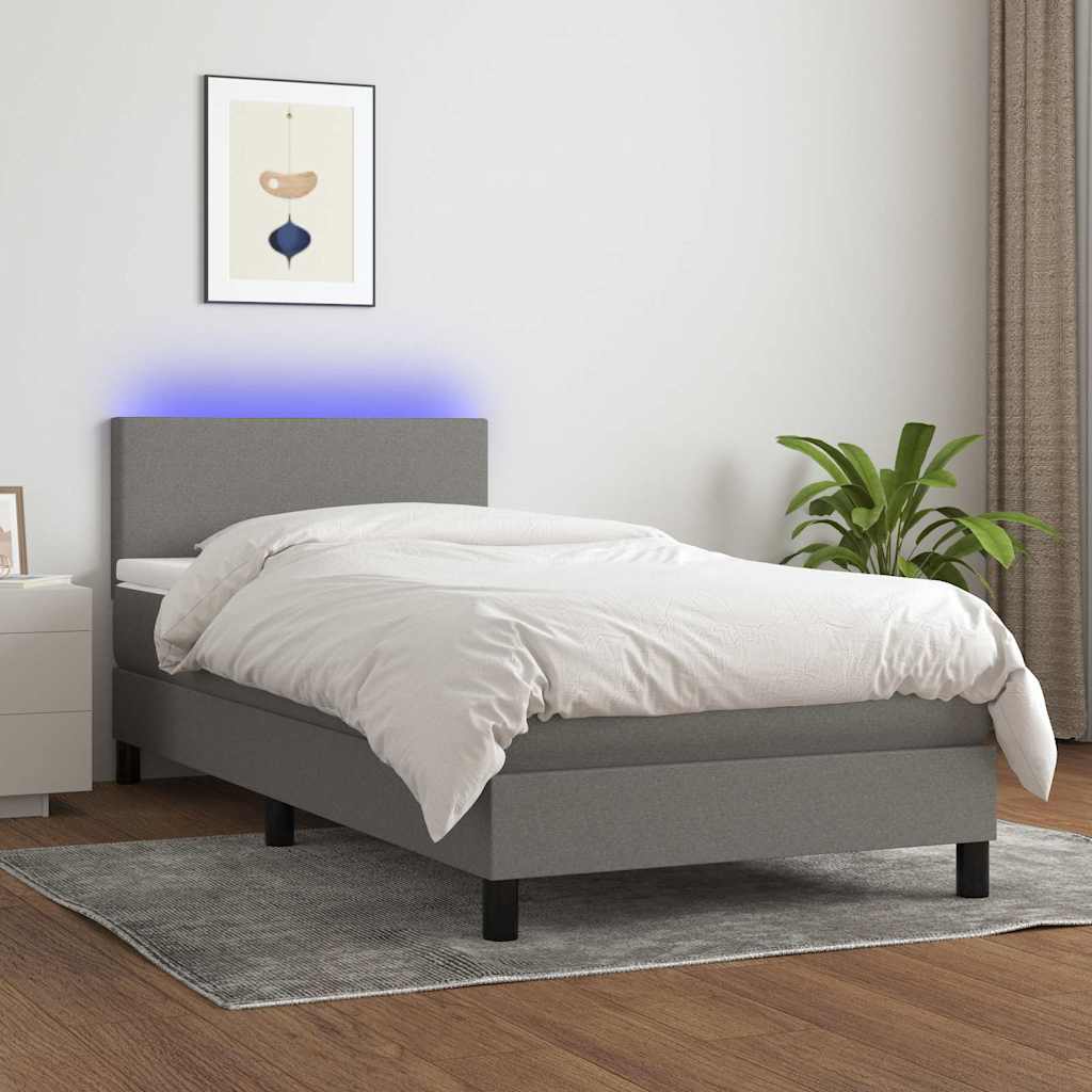 vidaXL Boxspring met matras en LED stof donkerbruin 100x200 cm