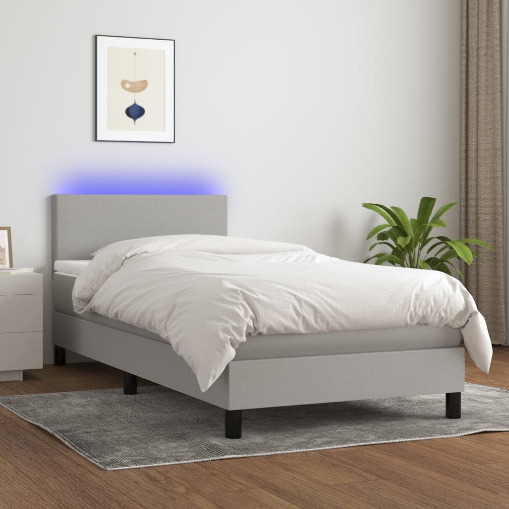 vidaXL Boxspring met matras en LED stof donkerbruin 100x200 cm