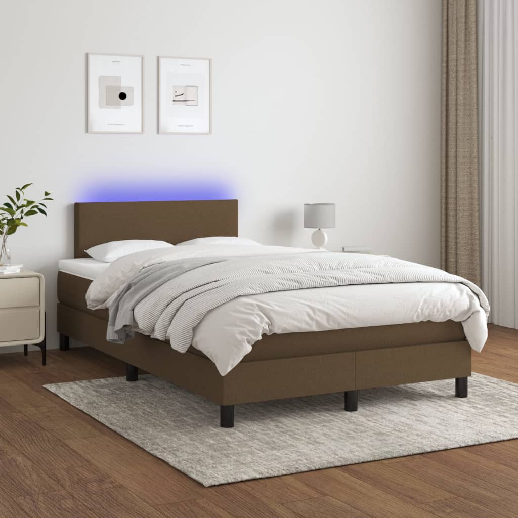 vidaXL Boxspring met matras en LED stof donkerbruin 100x200 cm