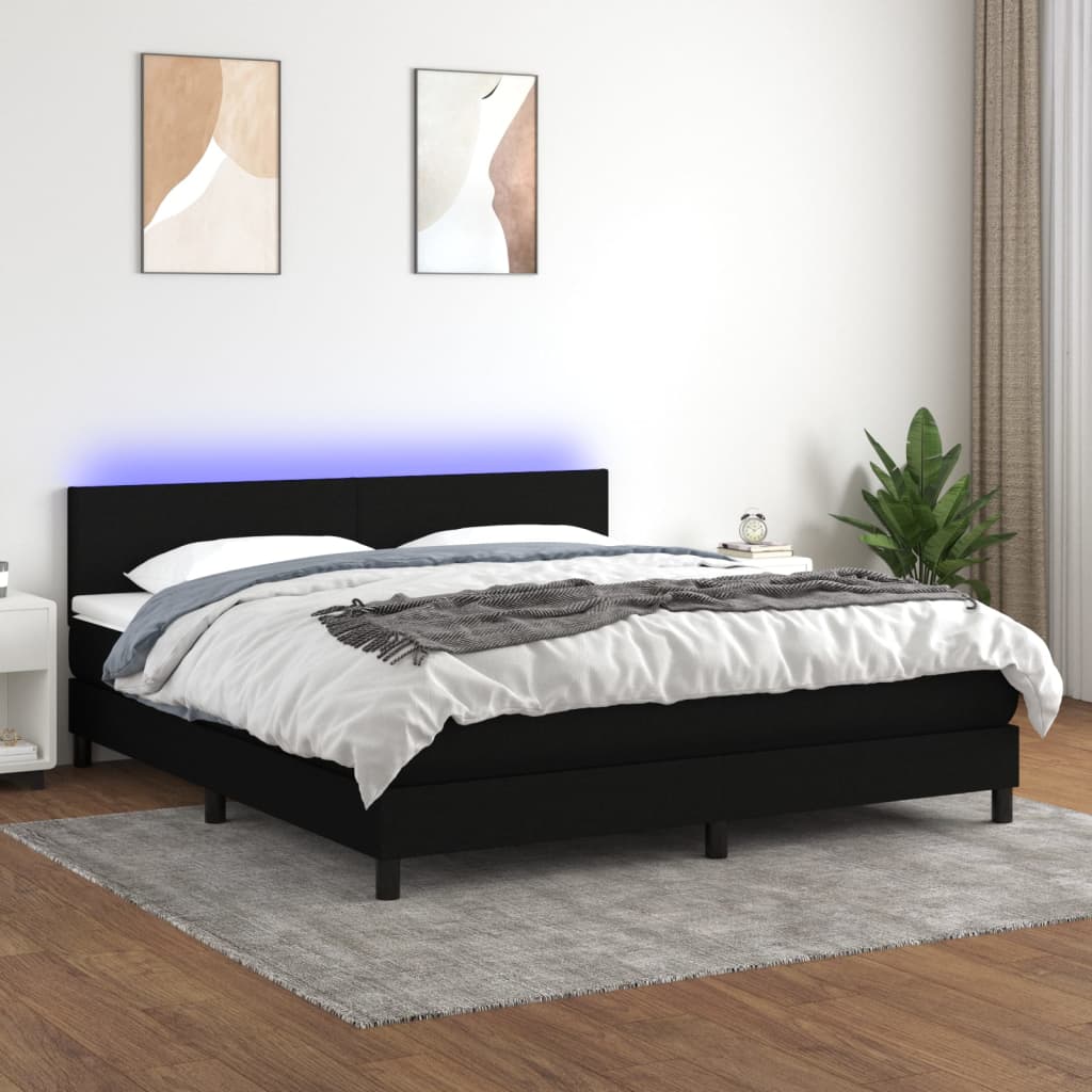 vidaXL Boxspring met matras en LED stof donkerbruin 100x200 cm