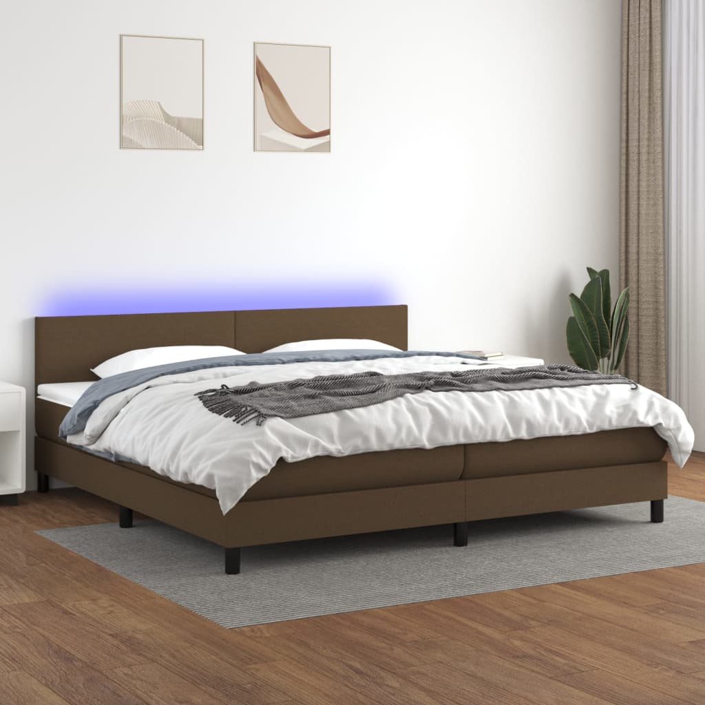 vidaXL Boxspring met matras en LED stof donkerbruin 100x200 cm