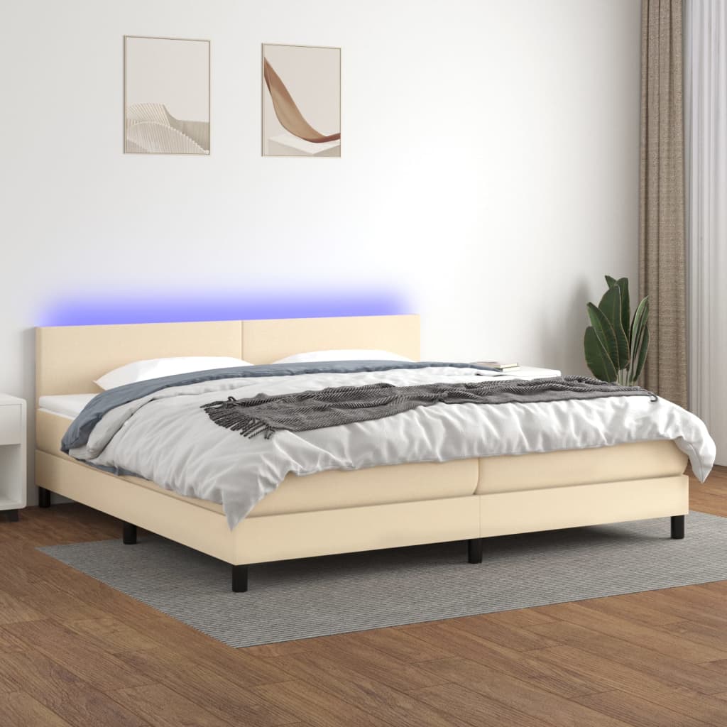 vidaXL Boxspring met matras en LED stof donkerbruin 100x200 cm