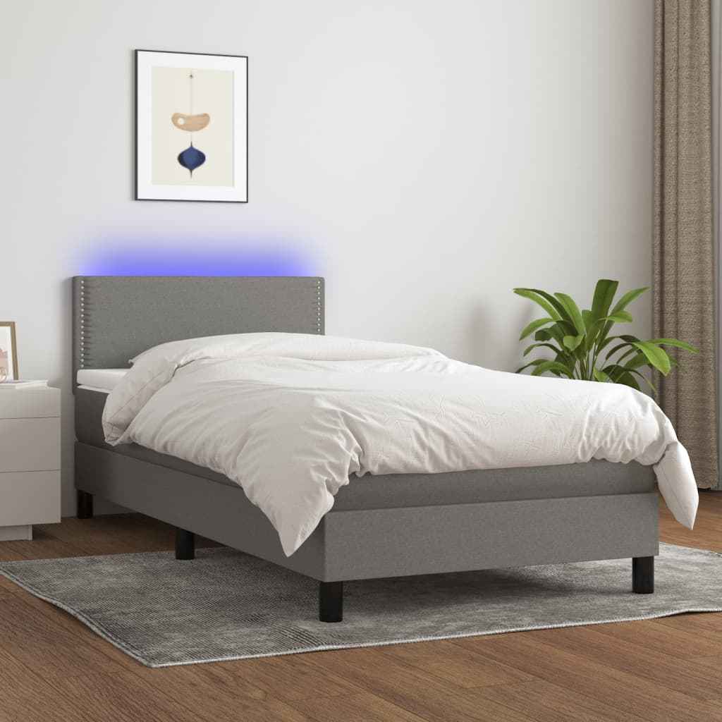 vidaXL Boxspring met matras en LED stof donkerbruin 100x200 cm