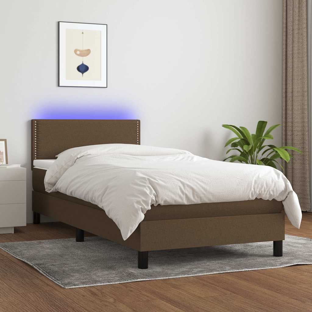 vidaXL Boxspring met matras en LED stof donkerbruin 100x200 cm