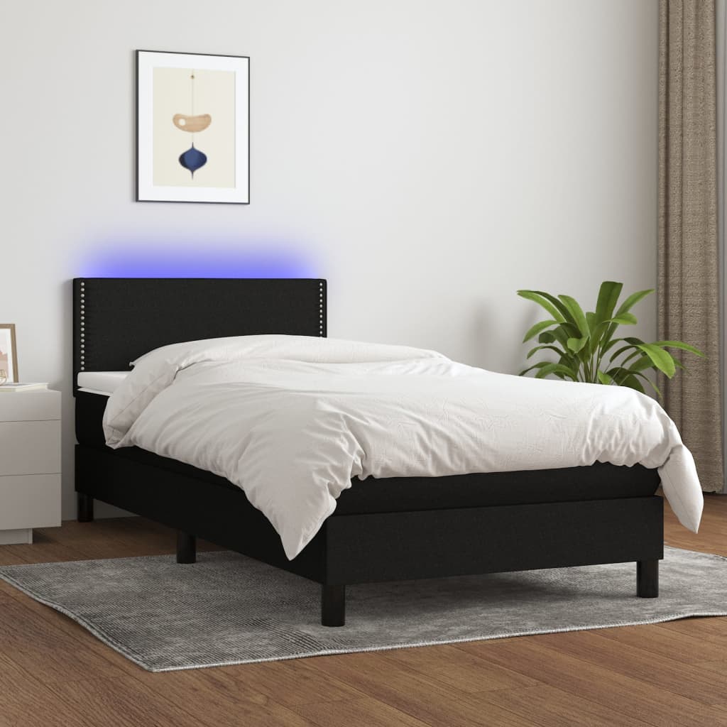 vidaXL Boxspring met matras en LED stof donkerbruin 100x200 cm