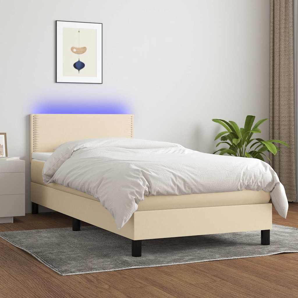 vidaXL Boxspring met matras en LED stof donkerbruin 100x200 cm