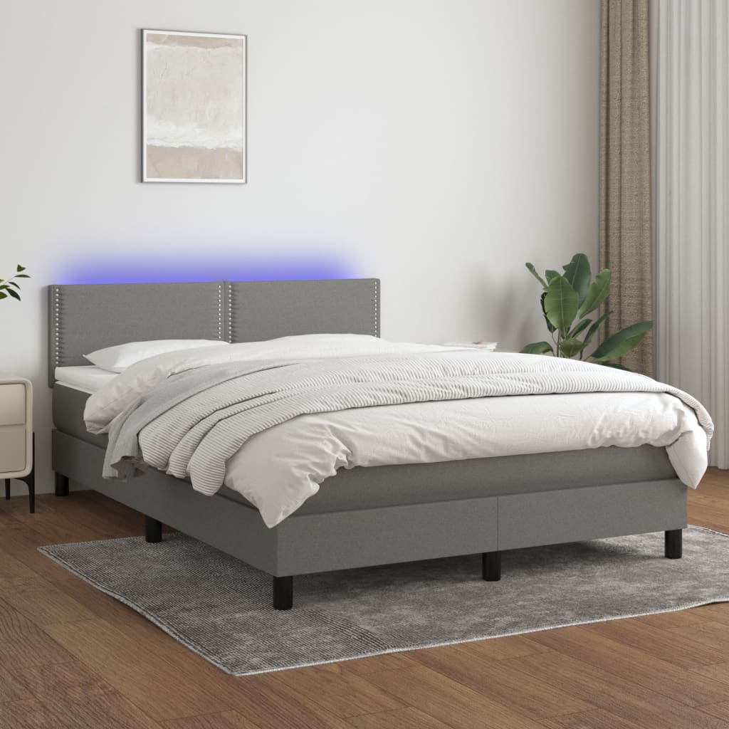 vidaXL Boxspring met matras en LED stof donkerbruin 100x200 cm