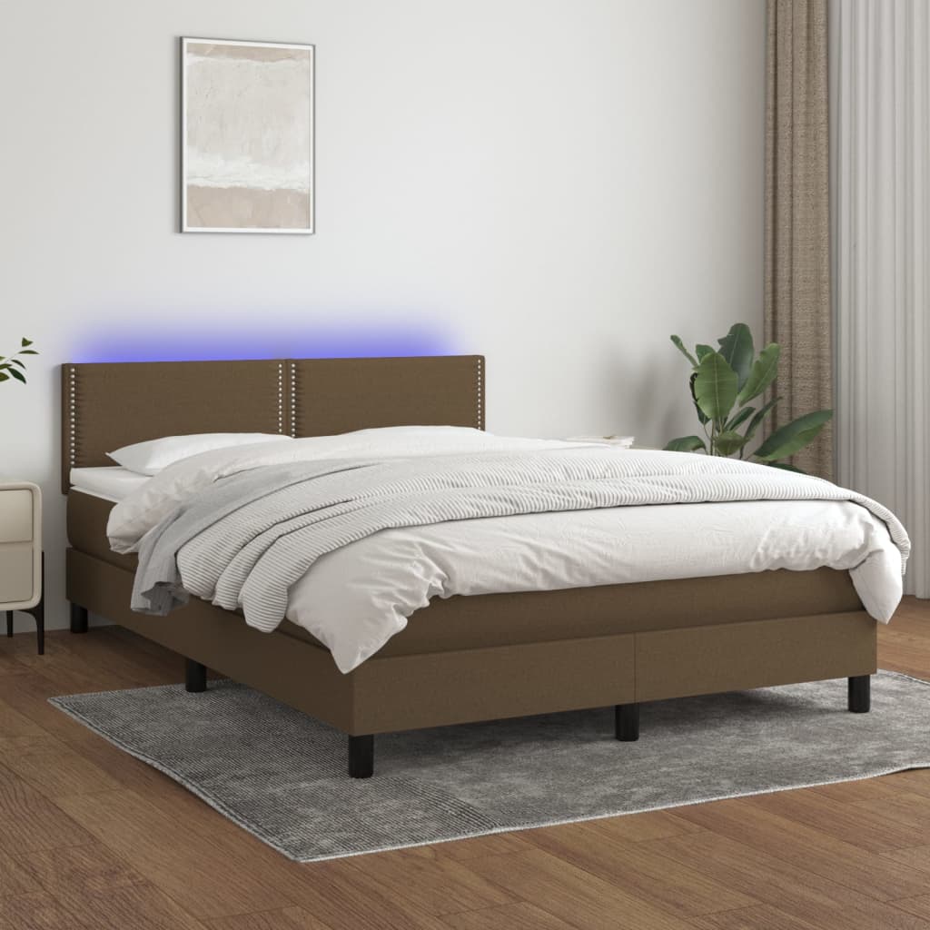 vidaXL Boxspring met matras en LED stof donkerbruin 100x200 cm