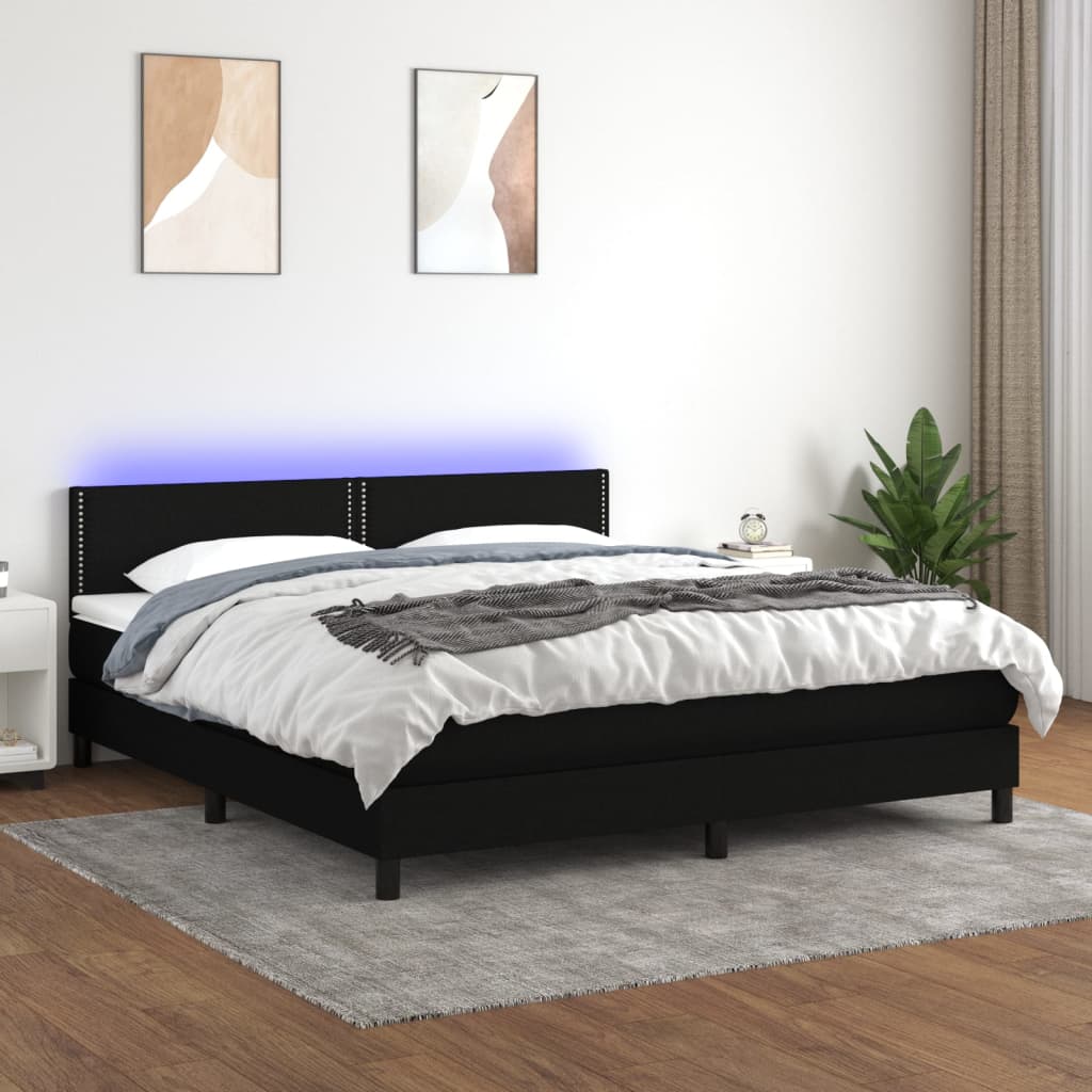 vidaXL Boxspring met matras en LED stof donkerbruin 100x200 cm
