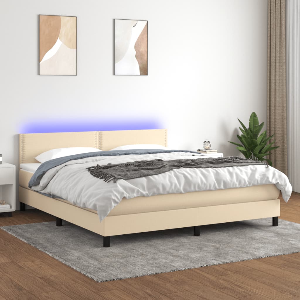 vidaXL Boxspring met matras en LED stof donkerbruin 100x200 cm