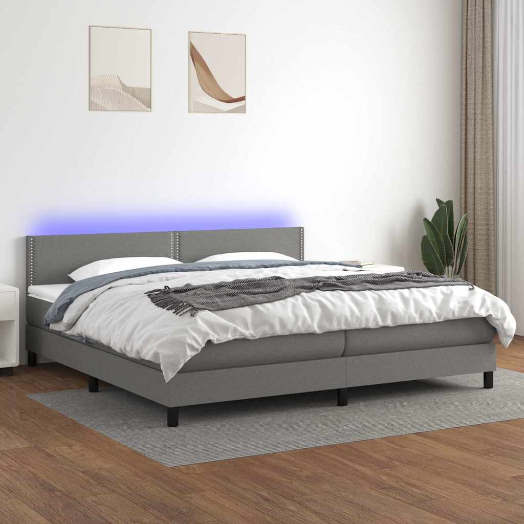 vidaXL Boxspring met matras en LED stof donkerbruin 100x200 cm
