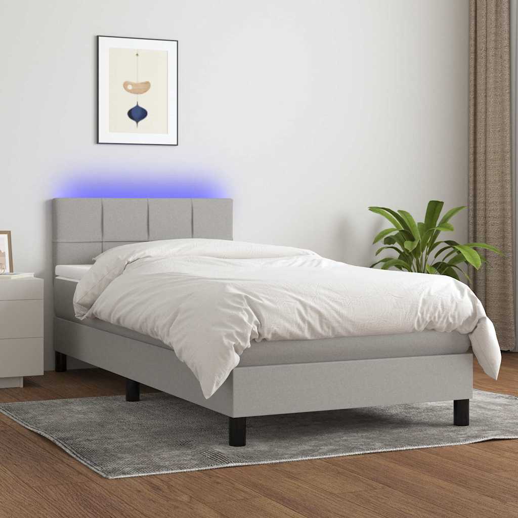 vidaXL Boxspring met matras en LED stof donkerbruin 100x200 cm