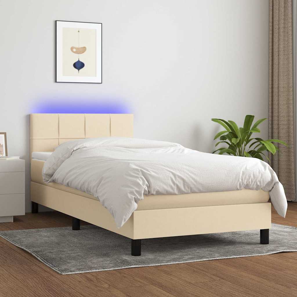 vidaXL Boxspring met matras en LED stof donkerbruin 100x200 cm
