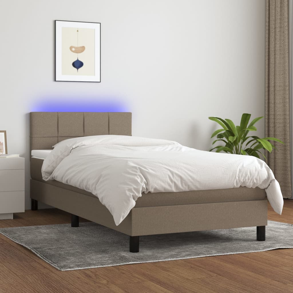 vidaXL Boxspring met matras en LED stof donkerbruin 100x200 cm