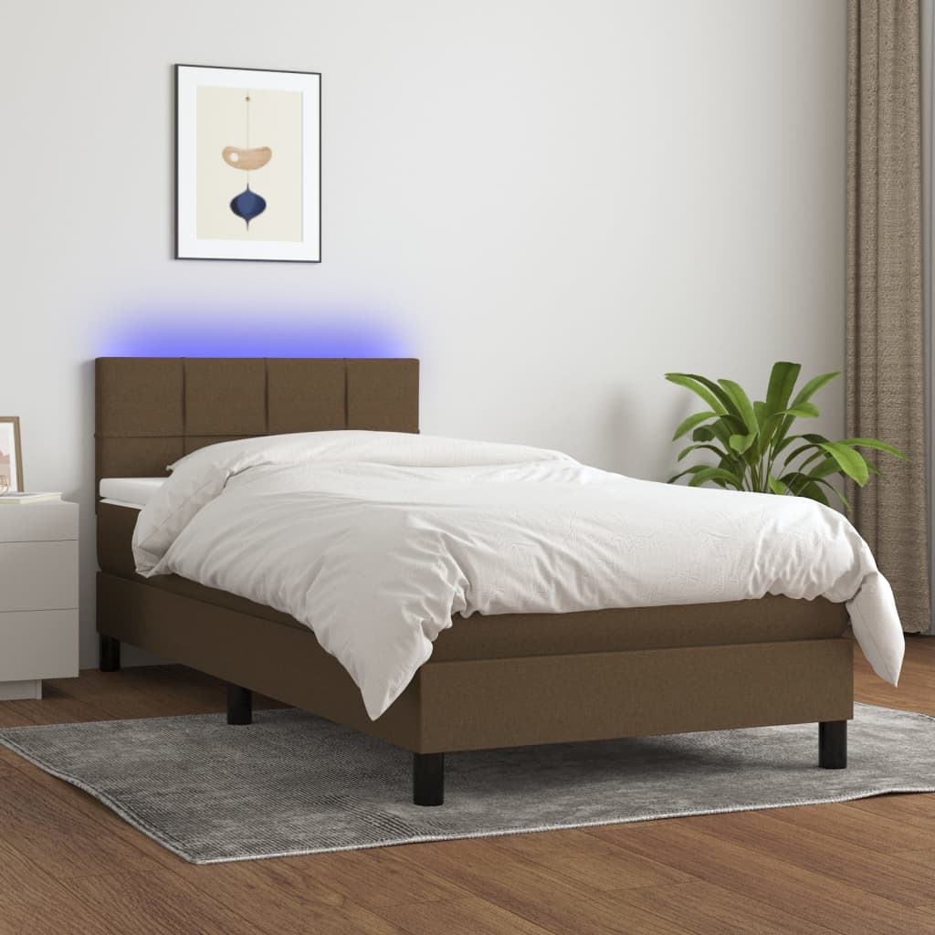 vidaXL Boxspring met matras en LED stof donkerbruin 100x200 cm