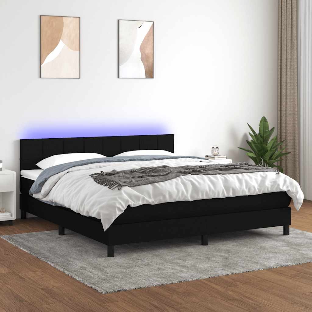 vidaXL Boxspring met matras en LED stof donkerbruin 100x200 cm