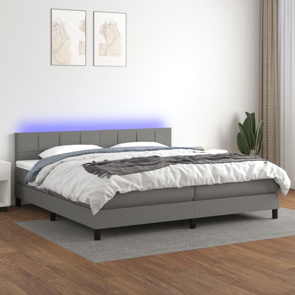 vidaXL Boxspring met matras en LED stof donkerbruin 100x200 cm