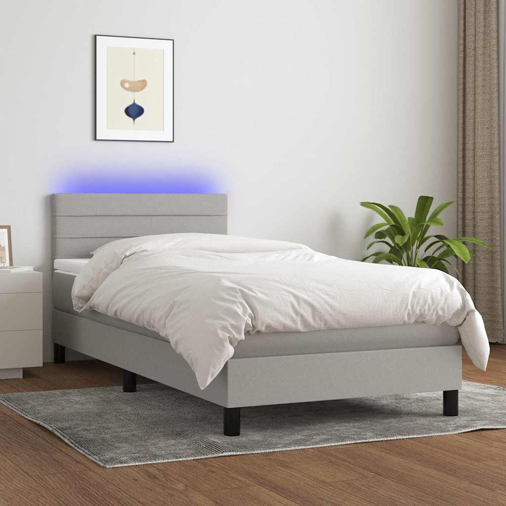 vidaXL Boxspring met matras en LED stof donkerbruin 100x200 cm