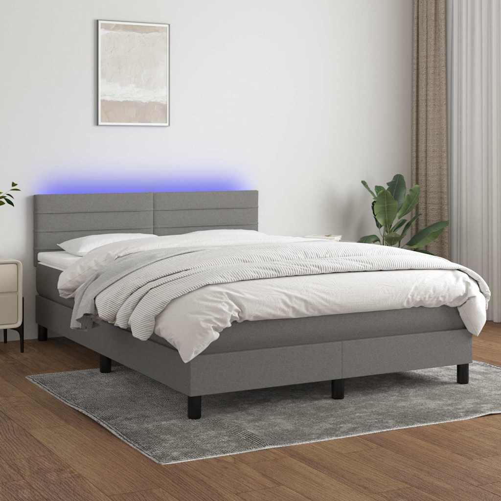 vidaXL Boxspring met matras en LED stof donkerbruin 100x200 cm