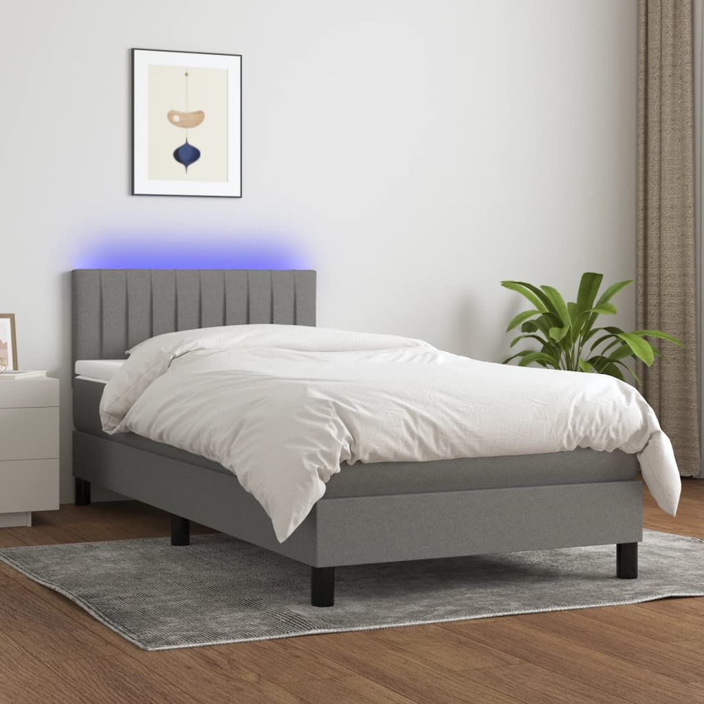vidaXL Boxspring met matras en LED stof donkerbruin 100x200 cm