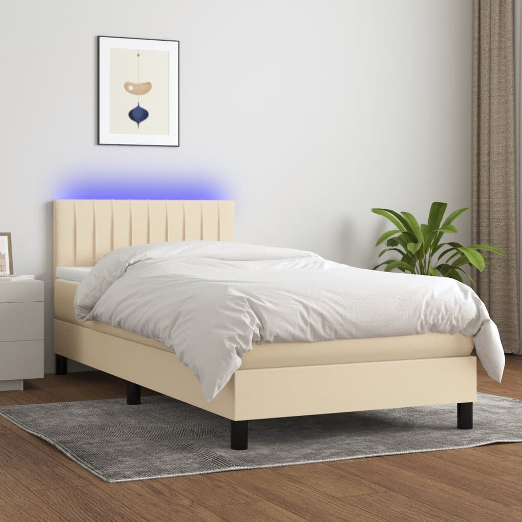 vidaXL Boxspring met matras en LED stof donkerbruin 100x200 cm
