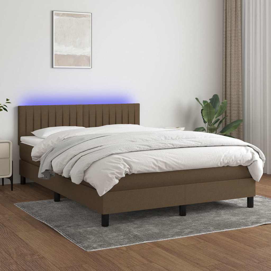 vidaXL Boxspring met matras en LED stof donkerbruin 100x200 cm