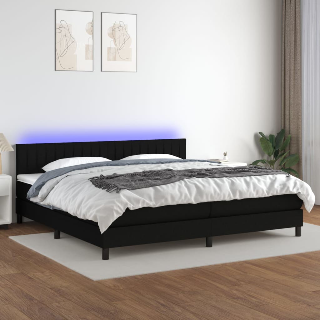 vidaXL Boxspring met matras en LED stof donkerbruin 100x200 cm
