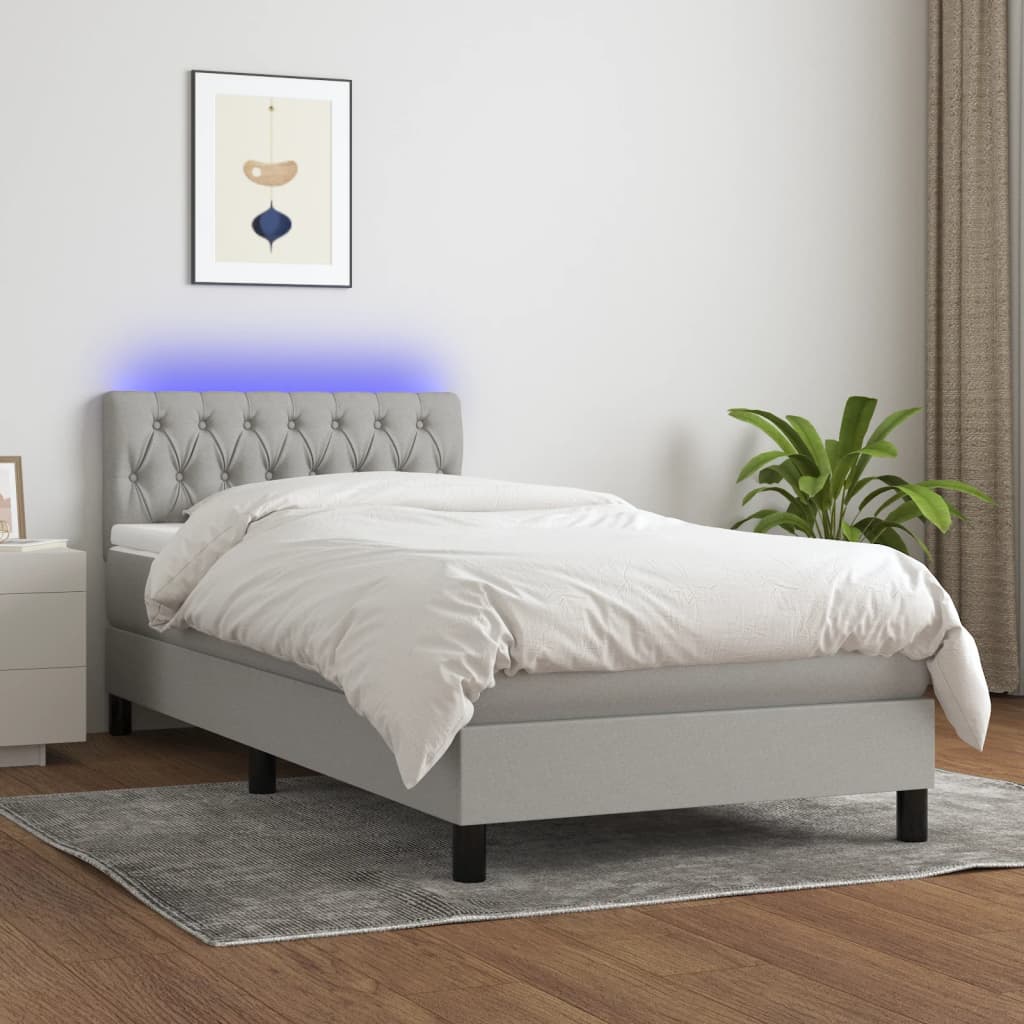 vidaXL Boxspring met matras en LED stof donkerbruin 100x200 cm