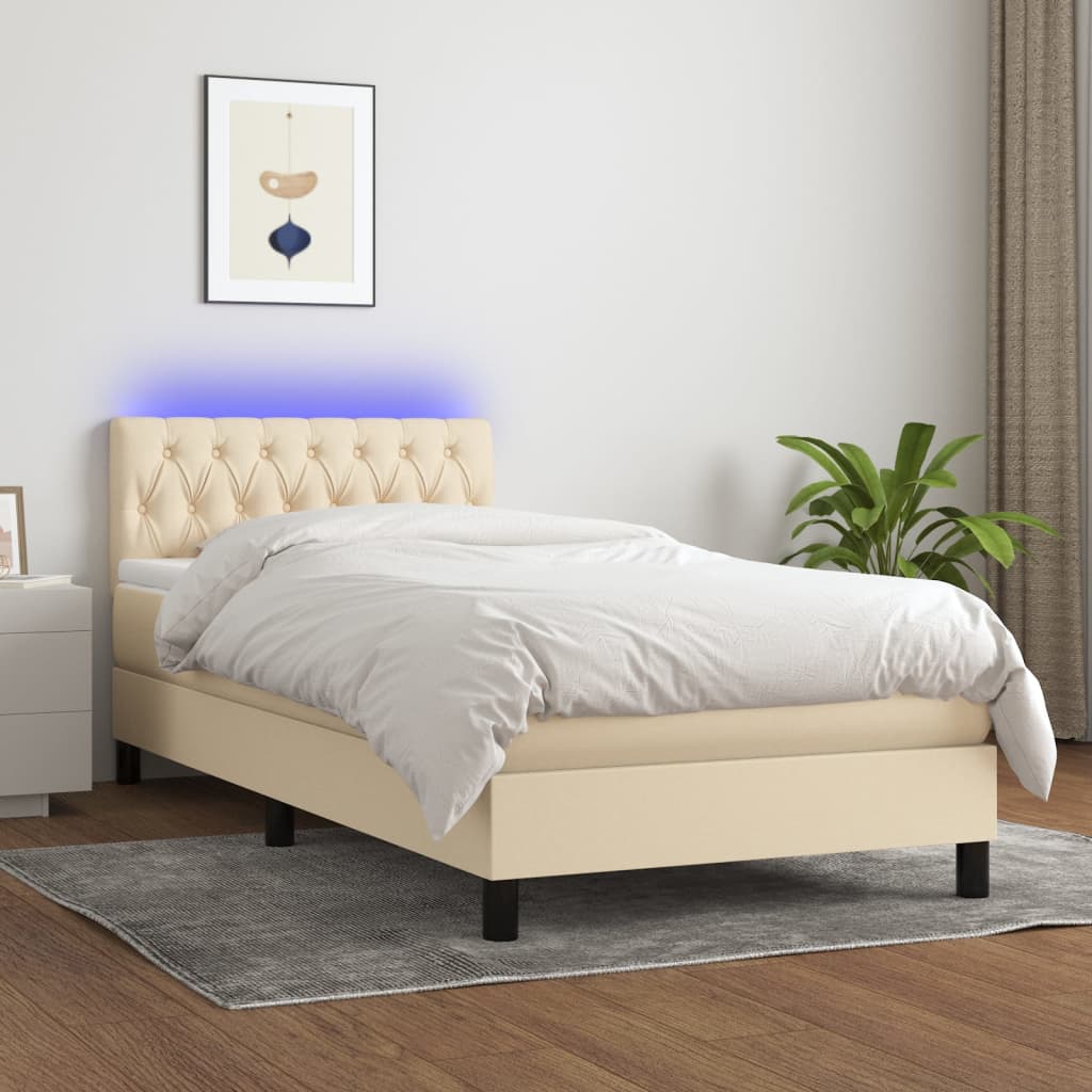 vidaXL Boxspring met matras en LED stof donkerbruin 100x200 cm