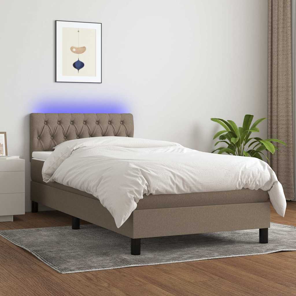 vidaXL Boxspring met matras en LED stof donkerbruin 100x200 cm