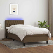 vidaXL Boxspring met matras en LED stof donkerbruin 100x200 cm