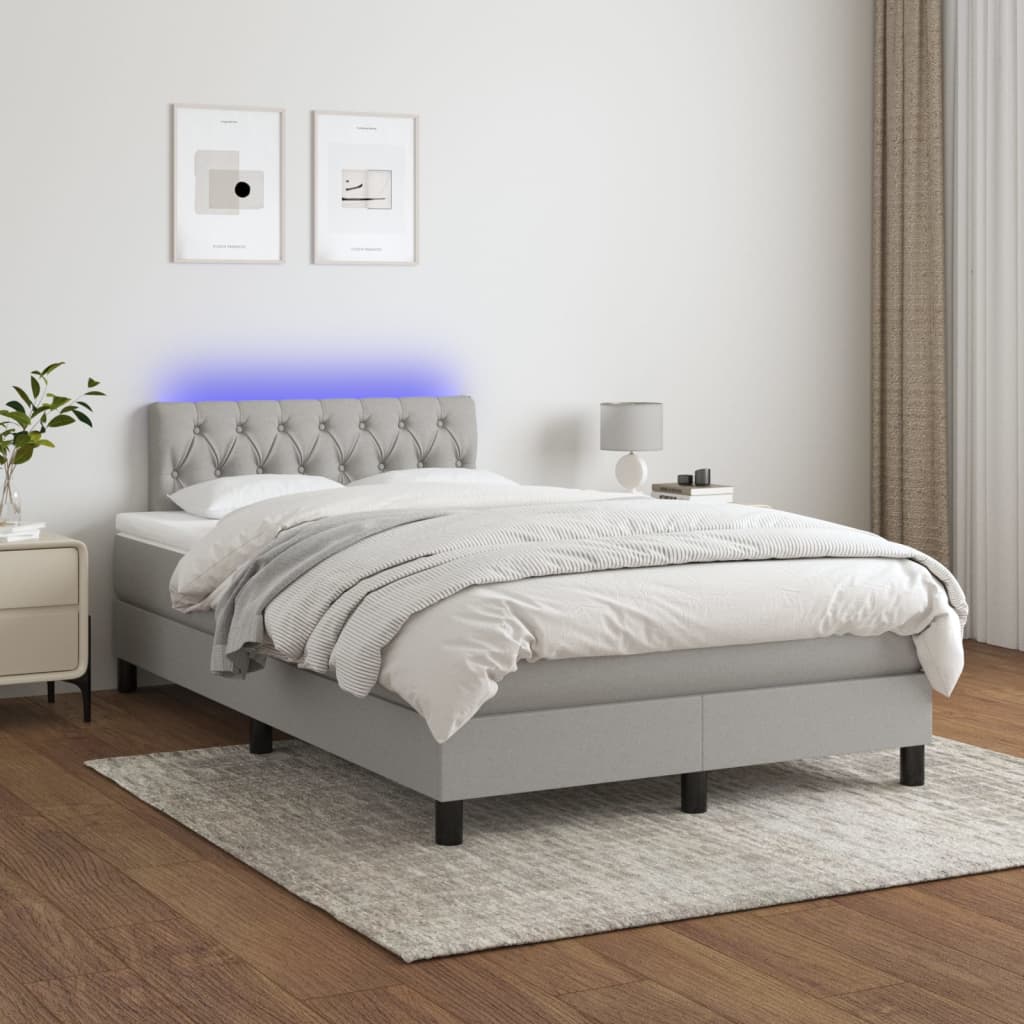 vidaXL Boxspring met matras en LED stof donkerbruin 100x200 cm