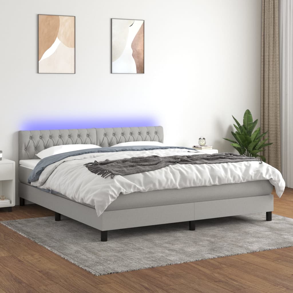 vidaXL Boxspring met matras en LED stof donkerbruin 100x200 cm