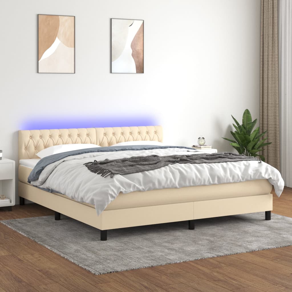 vidaXL Boxspring met matras en LED stof donkerbruin 100x200 cm