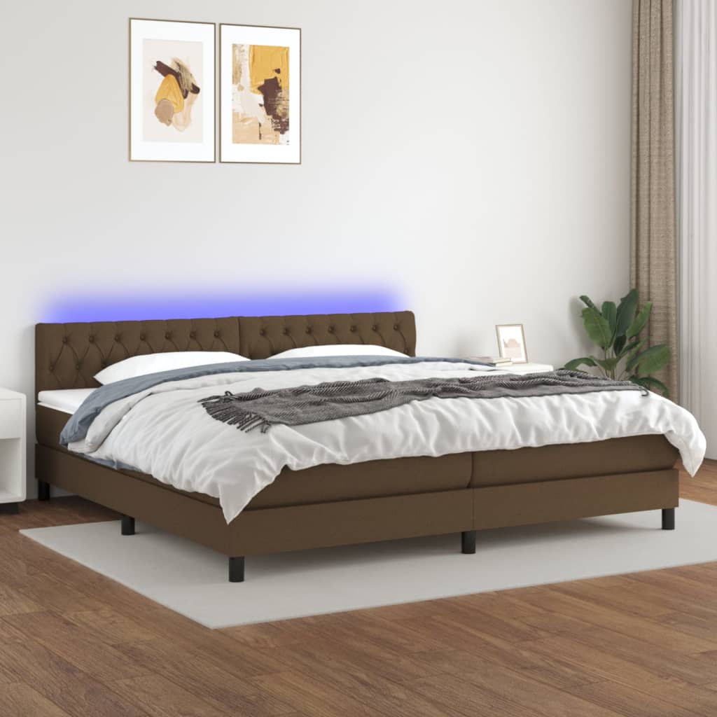 vidaXL Boxspring met matras en LED stof donkerbruin 100x200 cm