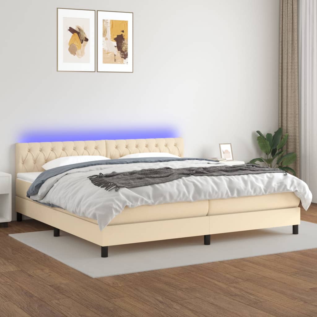 vidaXL Boxspring met matras en LED stof donkerbruin 100x200 cm