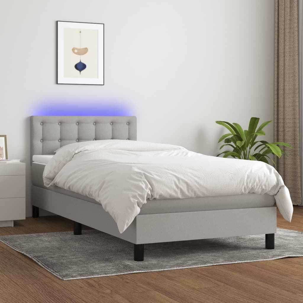 vidaXL Boxspring met matras en LED stof donkerbruin 100x200 cm