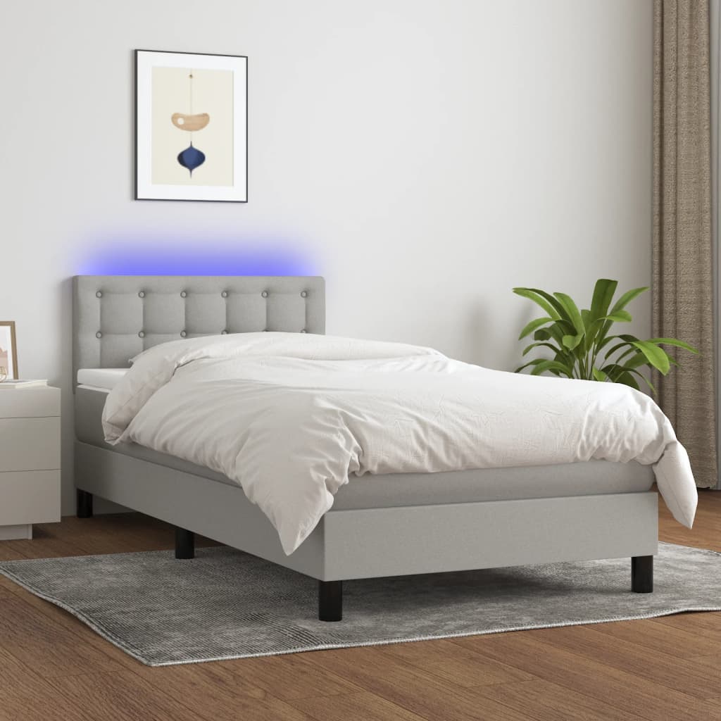vidaXL Boxspring met matras en LED stof donkerbruin 100x200 cm