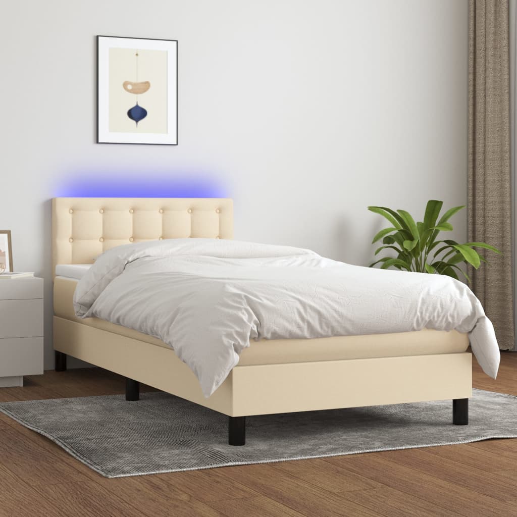 vidaXL Boxspring met matras en LED stof donkerbruin 100x200 cm