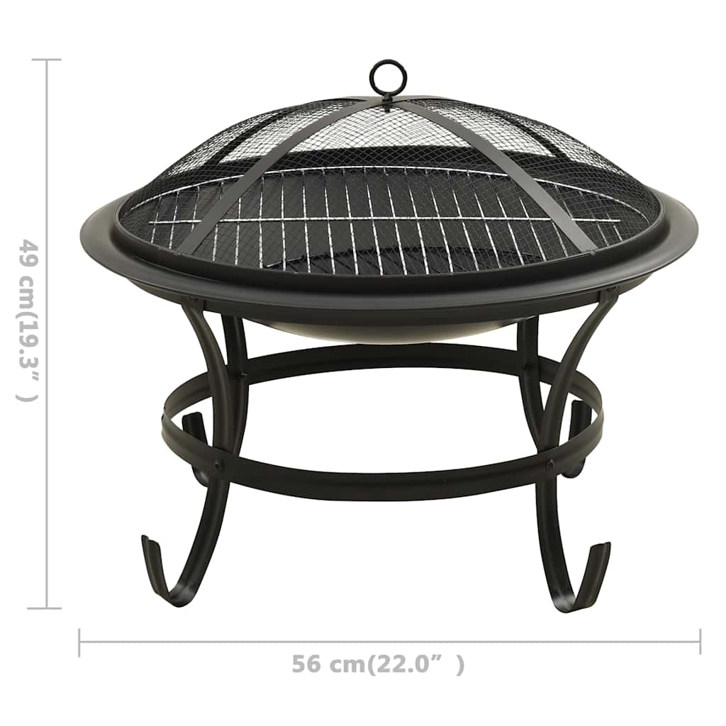vidaXL Vuurplaats en barbecue 2-in-1 met pook 56x56x49 cm rvs