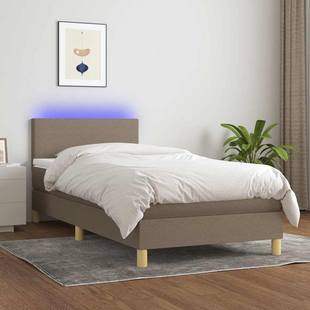 vidaXL Boxspring met matras en LED stof lichtgrijs 90x200 cm