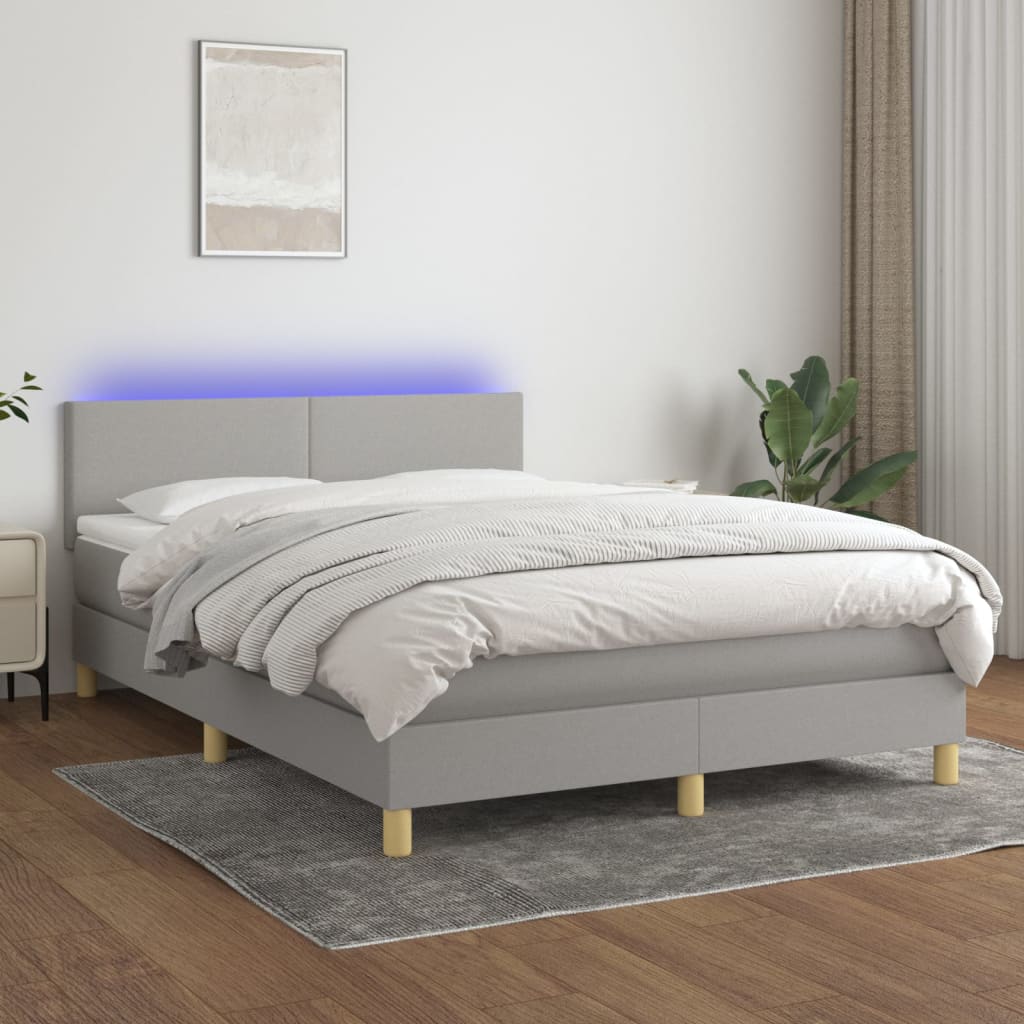 vidaXL Boxspring met matras en LED stof lichtgrijs 90x200 cm