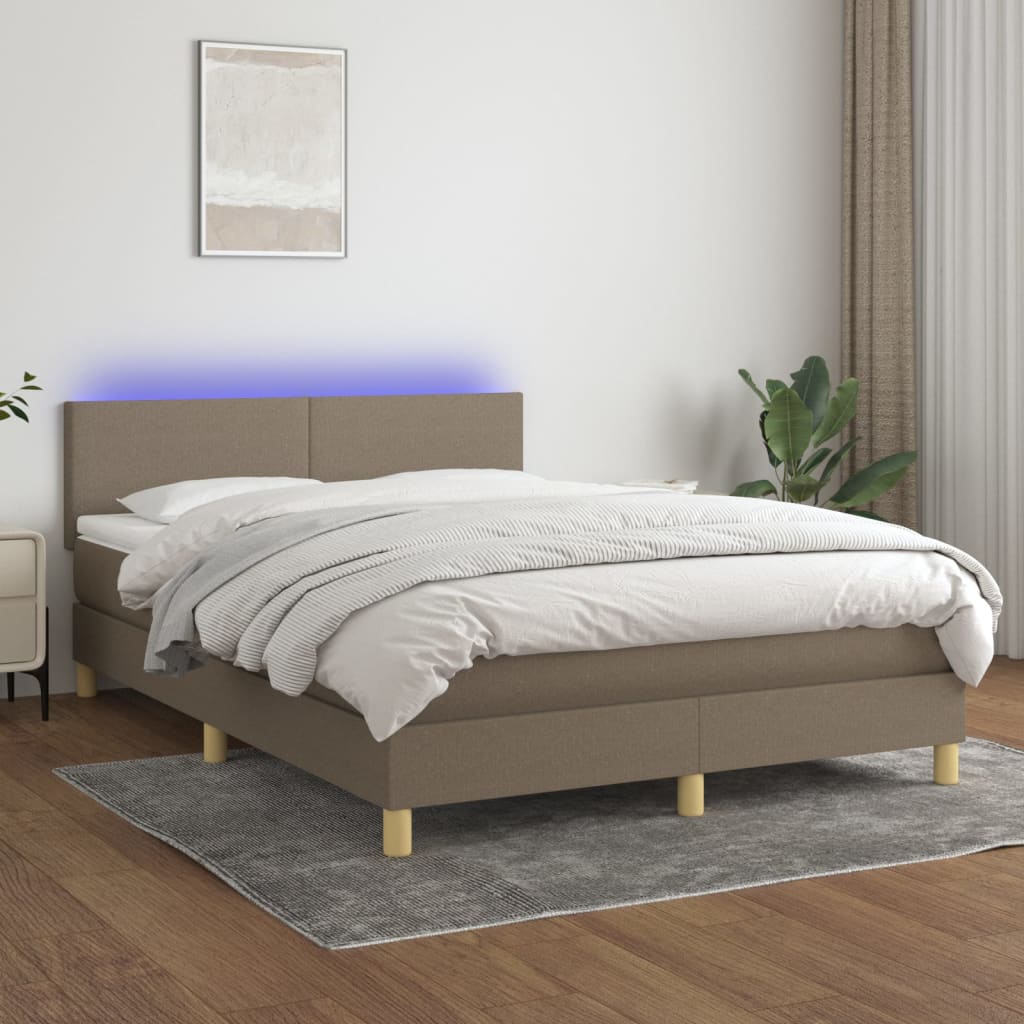 vidaXL Boxspring met matras en LED stof lichtgrijs 90x200 cm