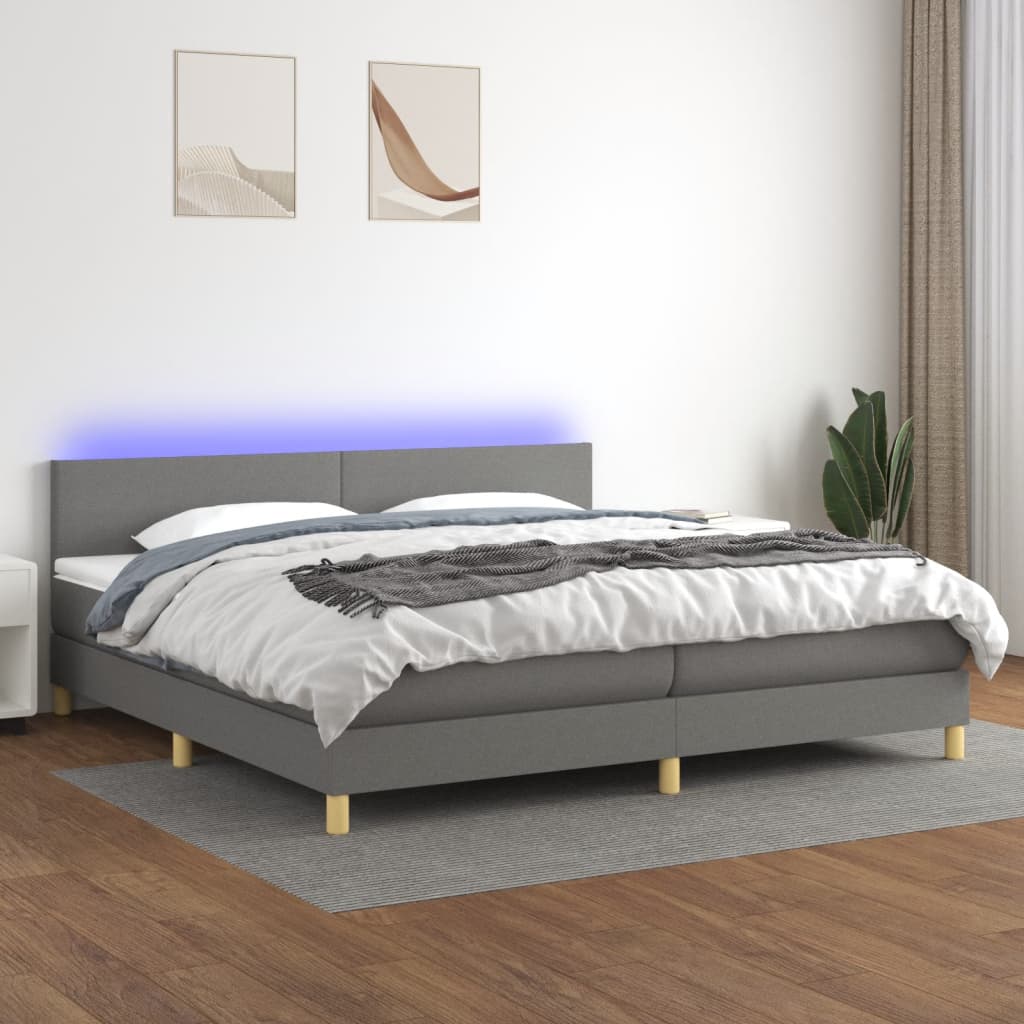 vidaXL Boxspring met matras en LED stof lichtgrijs 90x200 cm