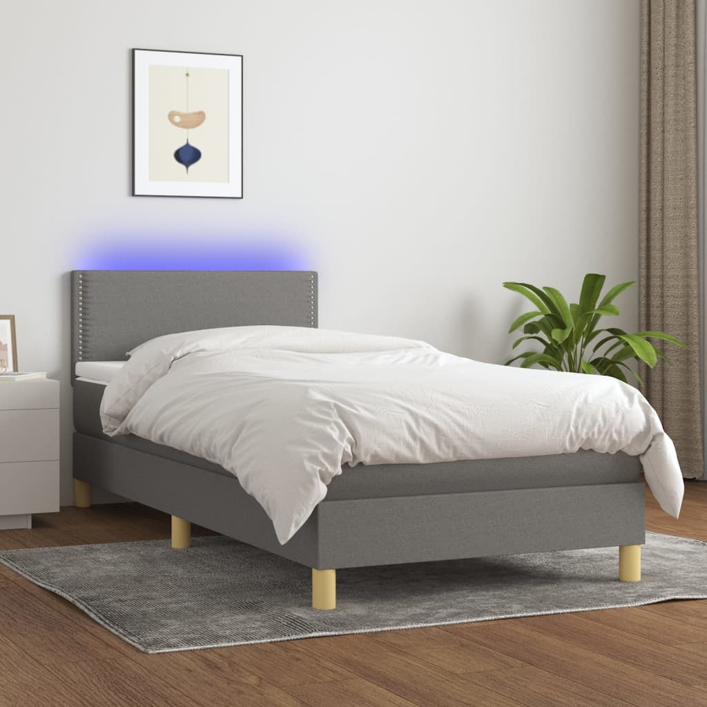 vidaXL Boxspring met matras en LED stof lichtgrijs 90x200 cm