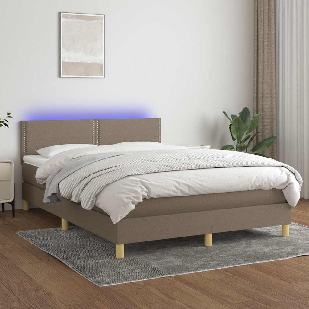 vidaXL Boxspring met matras en LED stof lichtgrijs 90x200 cm