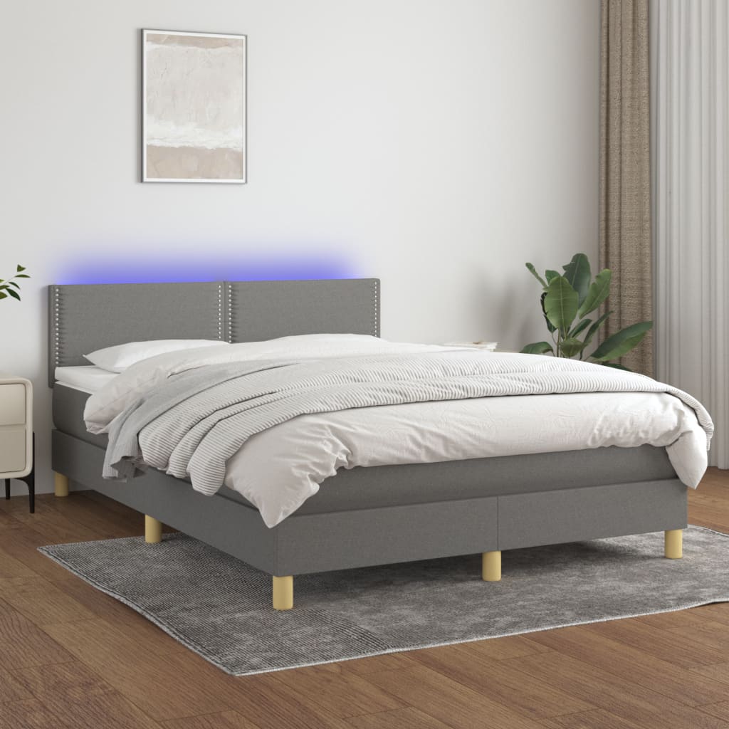 vidaXL Boxspring met matras en LED stof lichtgrijs 90x200 cm