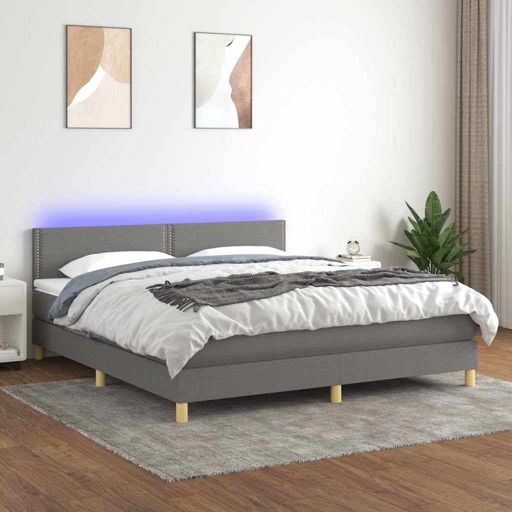 vidaXL Boxspring met matras en LED stof lichtgrijs 90x200 cm